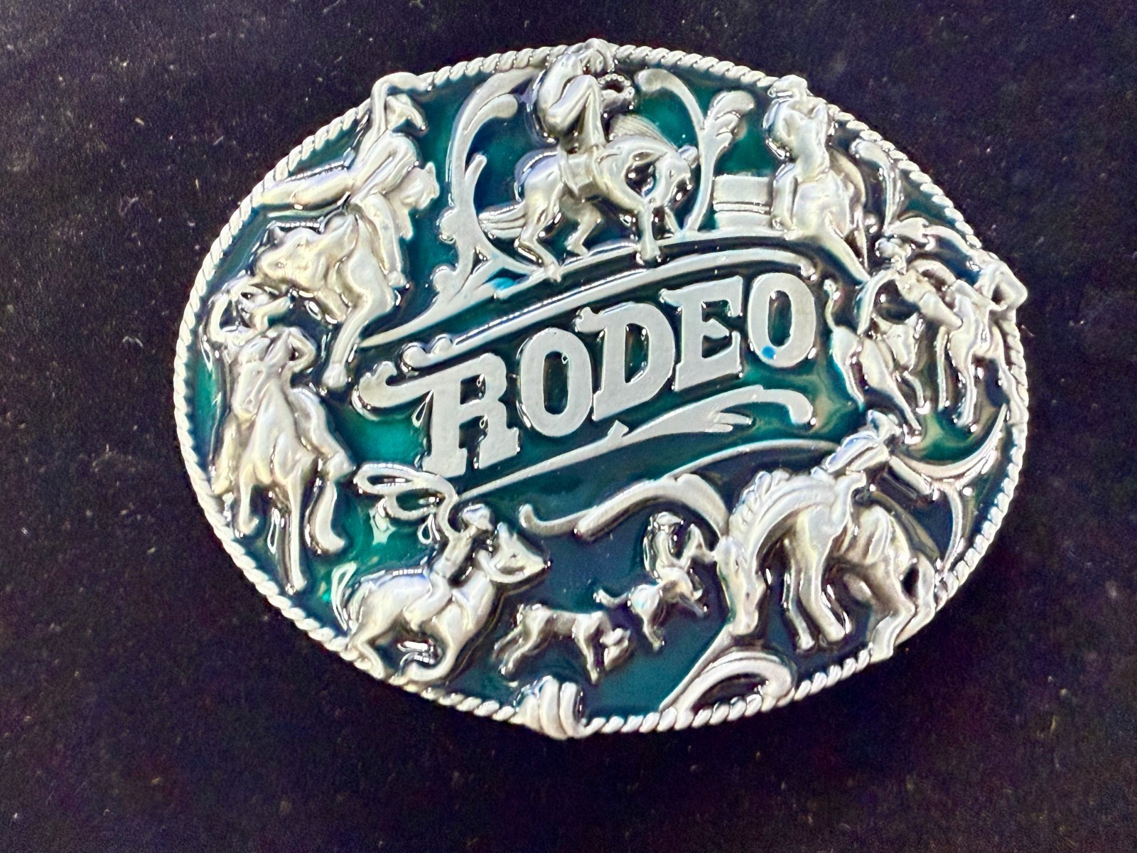 Cowboy Rodeo Calf Roping Bucking Bronco Rancher Enameled New Western Belt Buckle