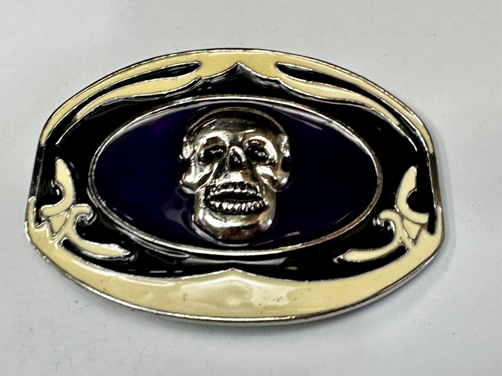 Cream & Purple Colors Skull Motorcycle Biker Large Oversized Belt Buckle