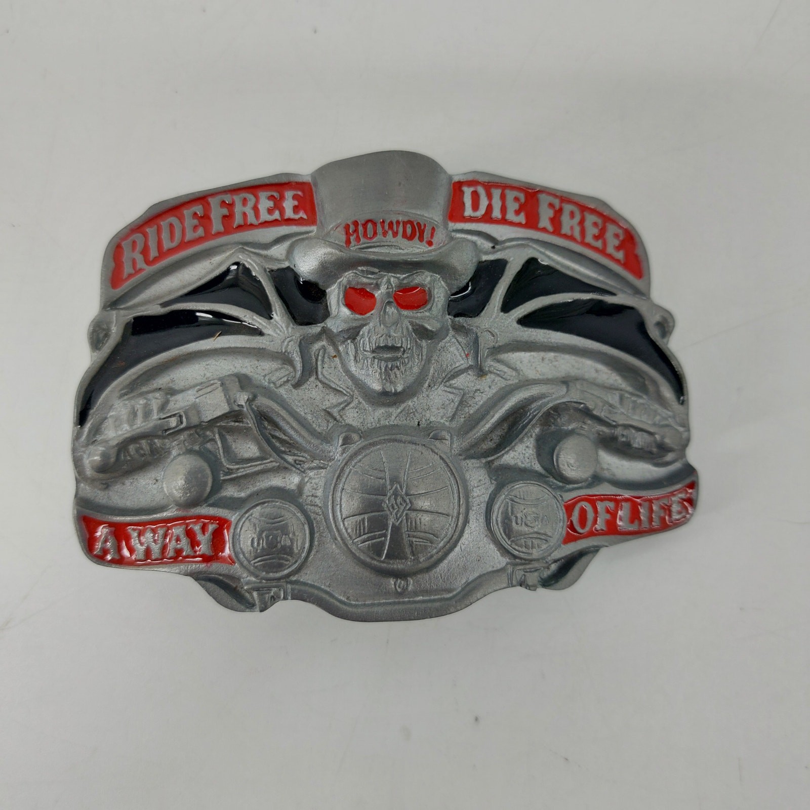 Ride Free Die Free A Way of Life Howdy Biker Belt Buckle Skull