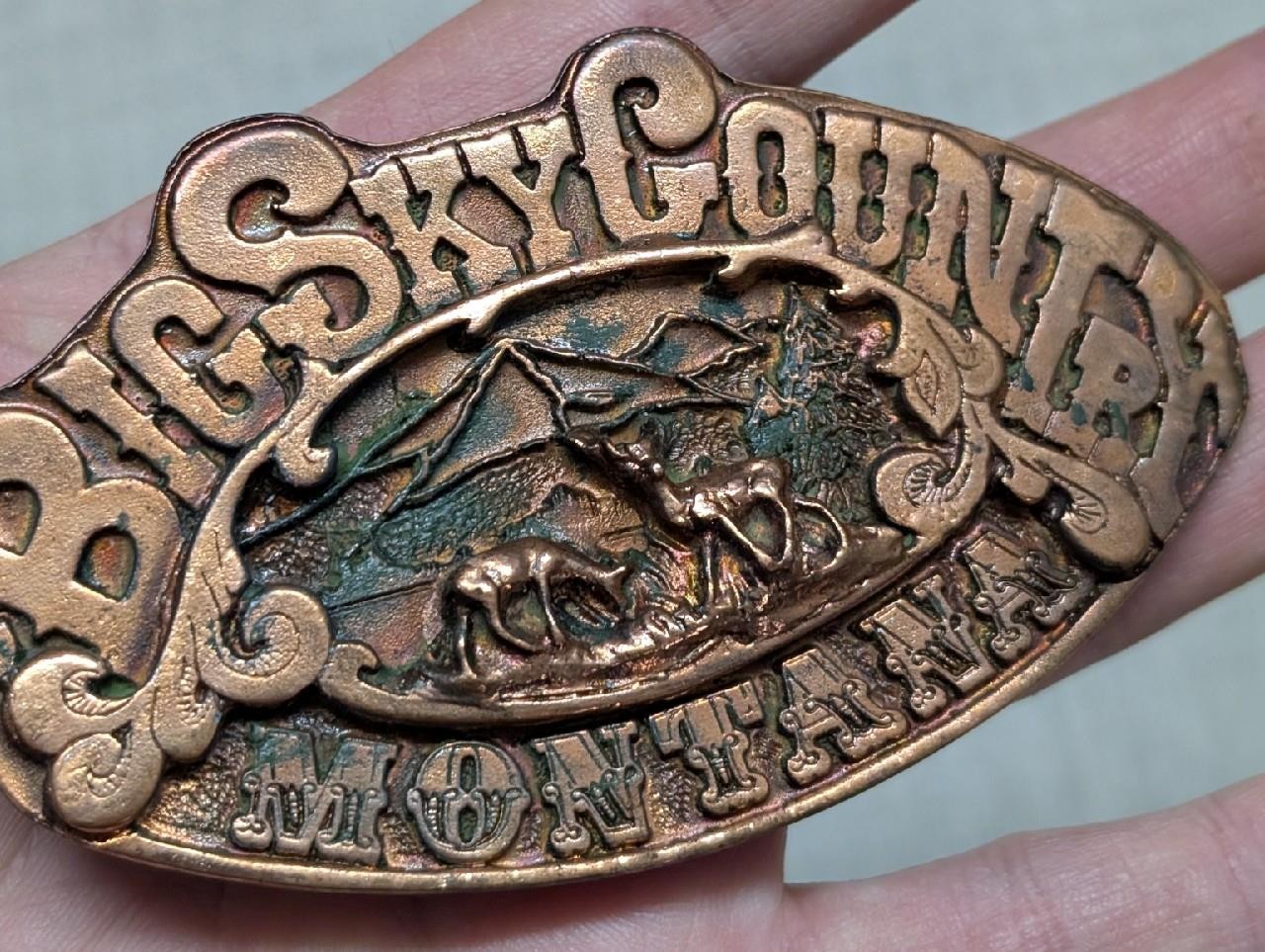 1970s vintage MONTANA big sky country HEAVY belt byckle BRASS bronze WESTERN