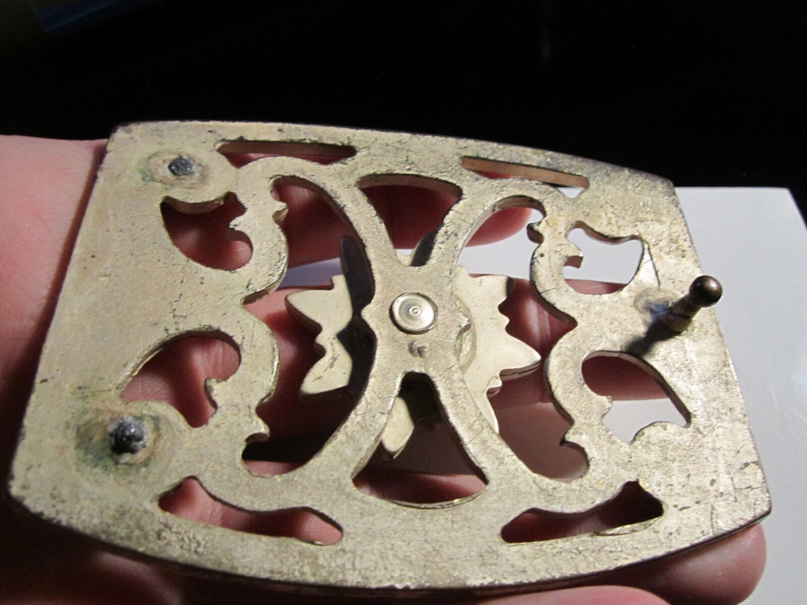ANTIQUE BELT BUCKLE WITH CRYSTALS HEAVY METAL MISSING BACK CLASP – BBA25