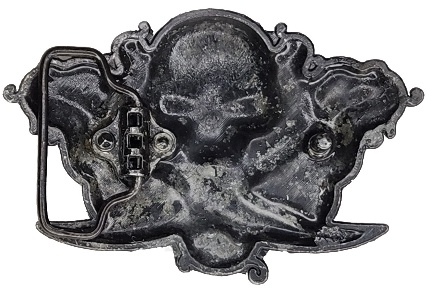 Unbranded Silver And Black Metal Skull w/ Swords Belt Buckle
