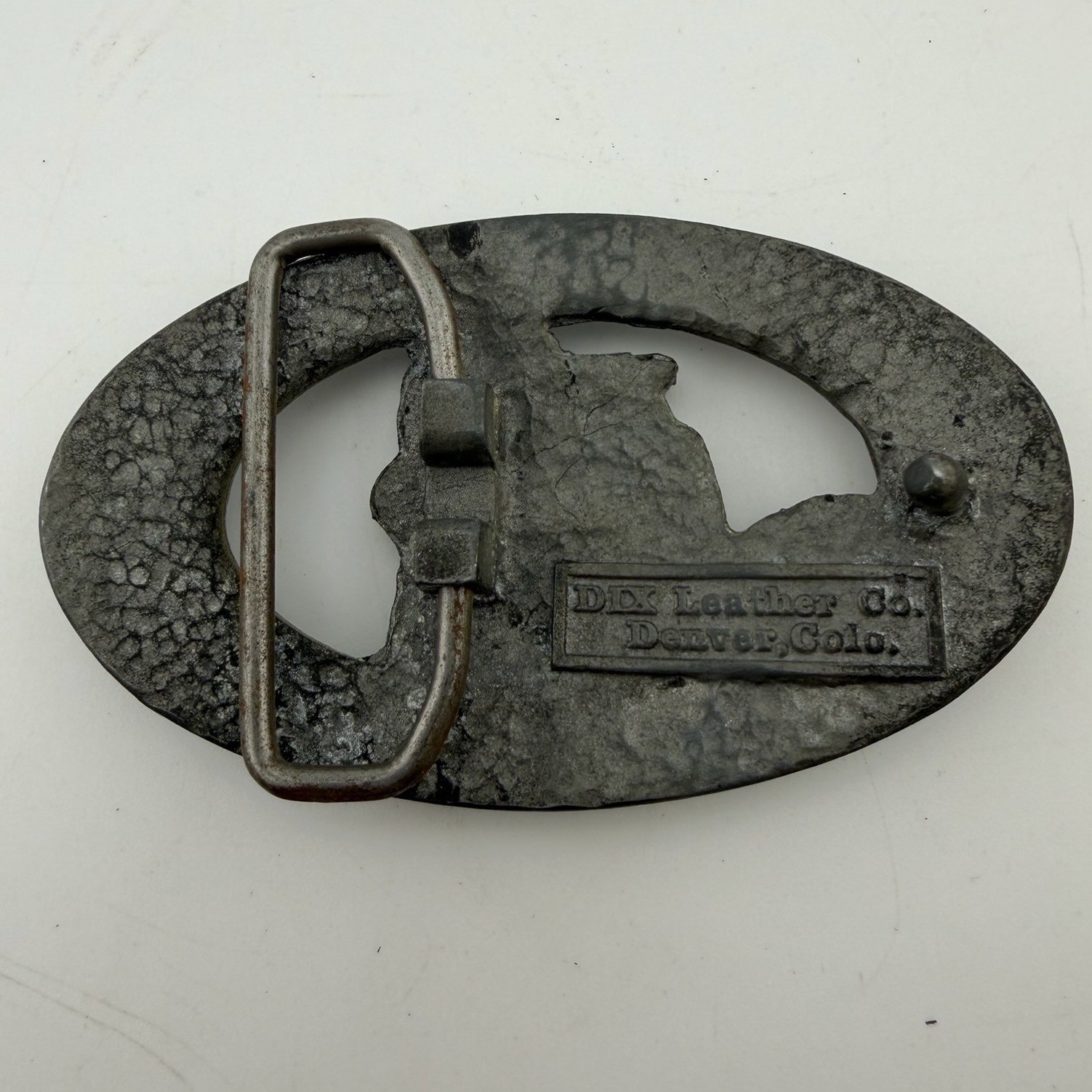 Vintage DIX Leather Co Snowmobile Belt Buckle Gray Excellent Vintage Pewter Tone