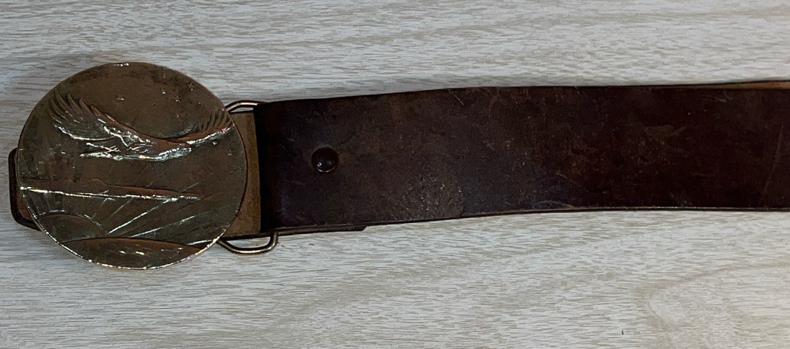 Vtg Belt Buckle & Belt America Eagle Sun Rise Stars Bergamot Size 35