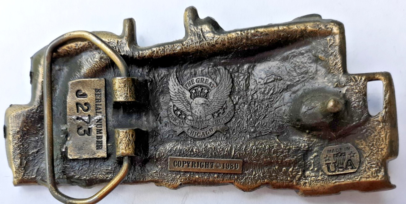 belt buckle 1980 Great American Buckle 633 locomotive train engine 4.25&Prime; long