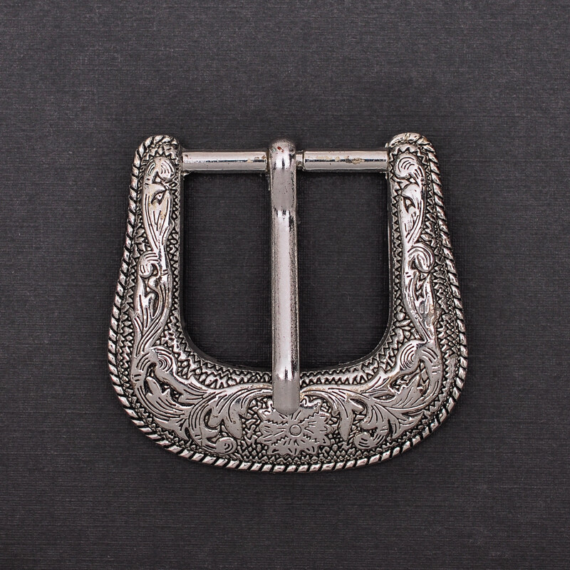 Western Cowboy Silver Flower Engraved Belt Pin Buckle 3pc/Set Fits 1-1/8&Prime; Strap