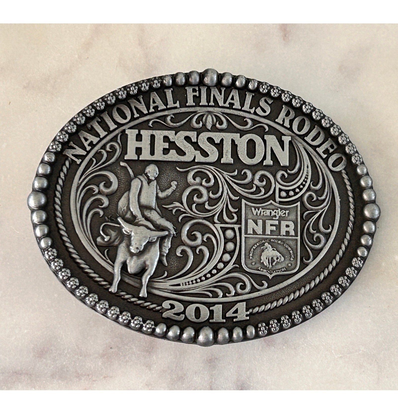 Montana Silversmiths Pewter 2014 Hesston National Finals Rodeo NFR Belt Buckle