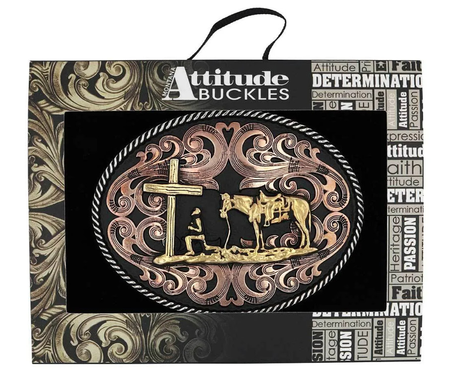 Montana Silversmiths Attitude Praying Christian Cowboy Western Oval Belt Buckle