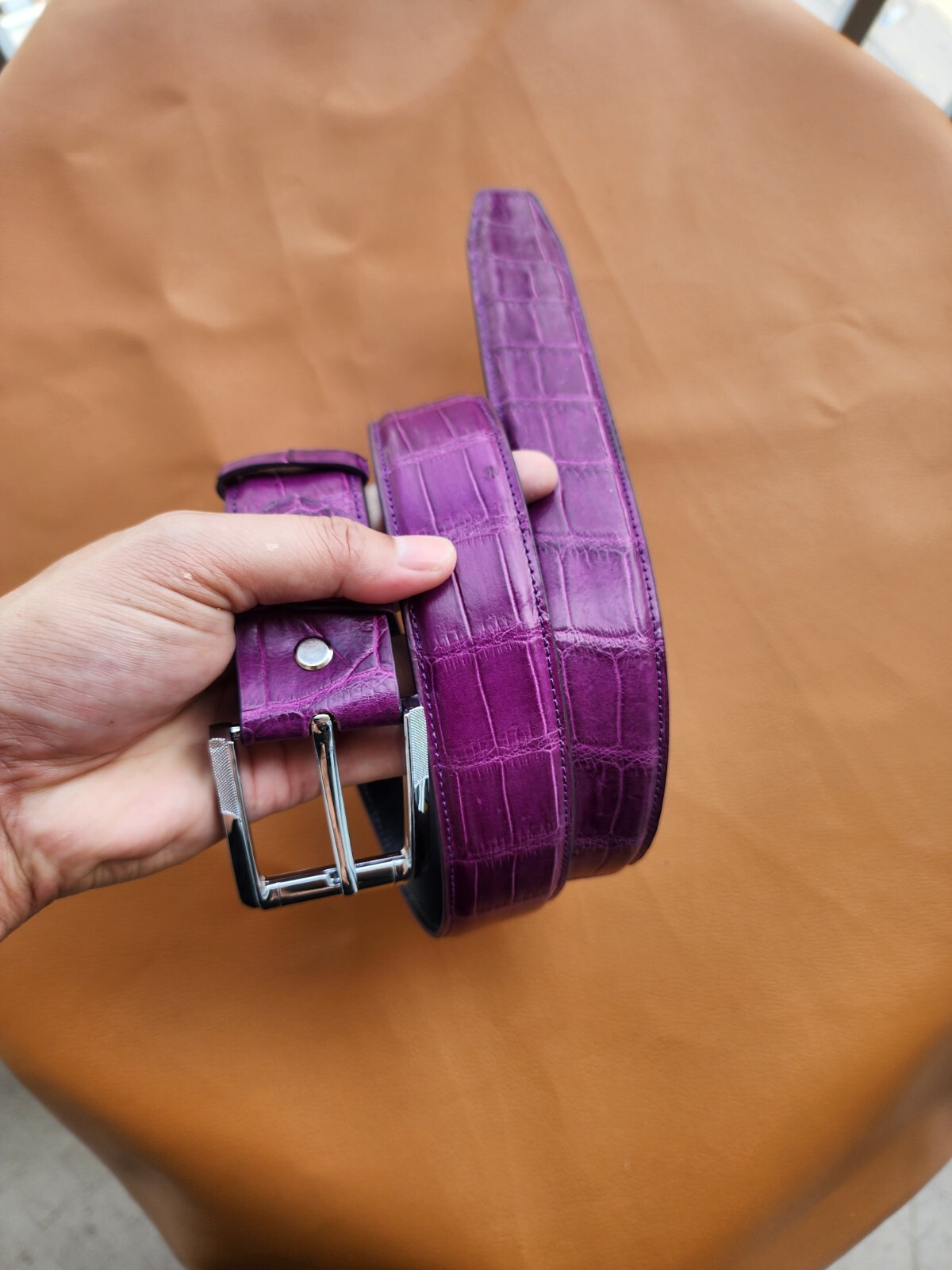 3.8CM Purple 100% Luxury Genuine Leather Skin Mens Belt Buckle-customize