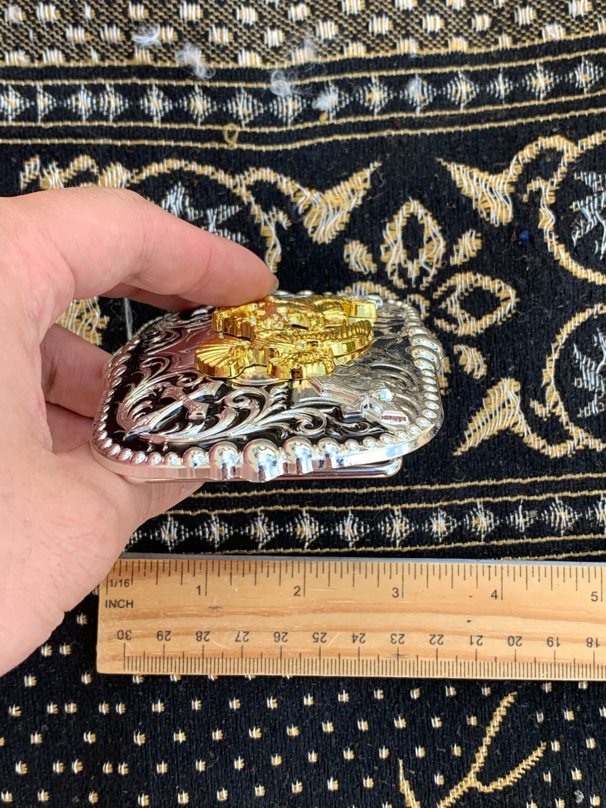 Western Buckle Gold Black Silver Rooster Cowboy 2 »Buckle Hebilla Vaquero Gallo