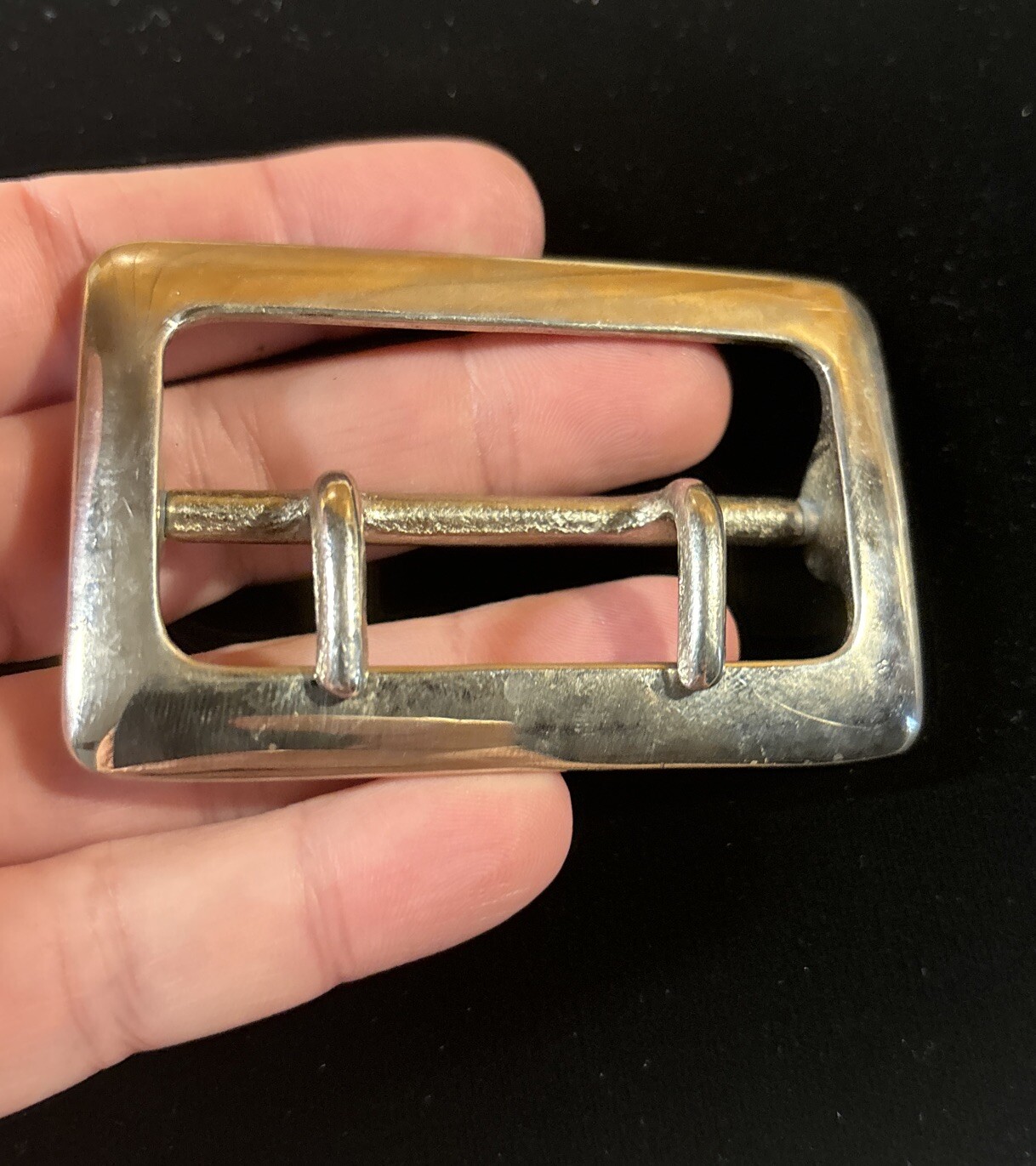 Vintage Solid Brass Chrome Plated 2.25” Double Prong Duty Belt Buckle USA #5