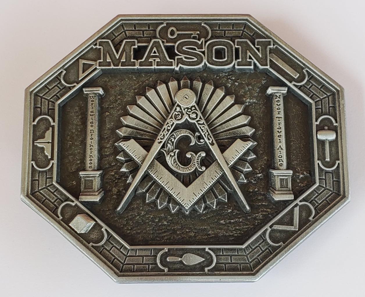 NEW SILVER MASON 3-D MASONIC FREEMASON WESTERN BELT BUCKLE