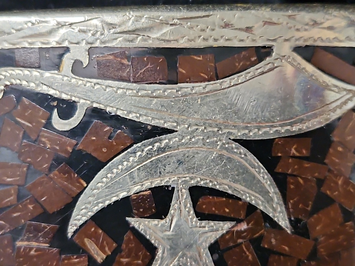 SHRINER Vintage Mexico SilverTone Brown/Black Inlay Star Sword Belt Buckle