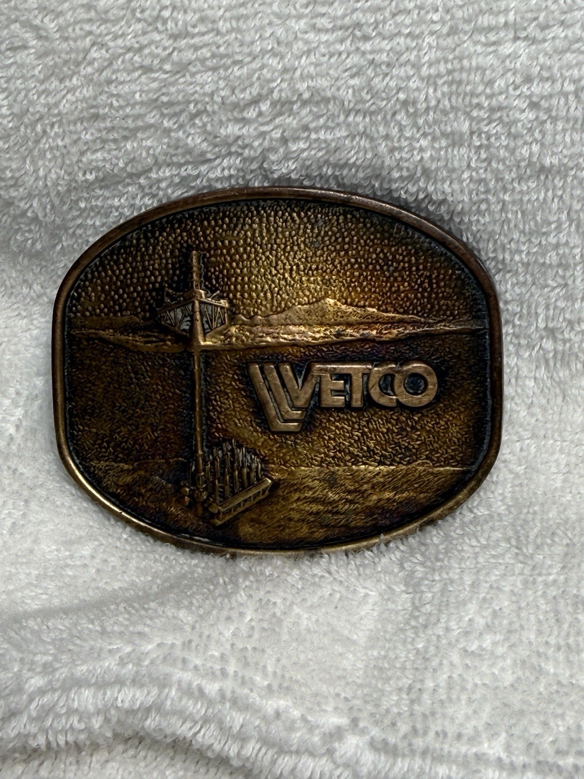 Vetco Solid Brass Belt Buckle Off-shore Drilling Rig Design Vintage Men’s Buckle