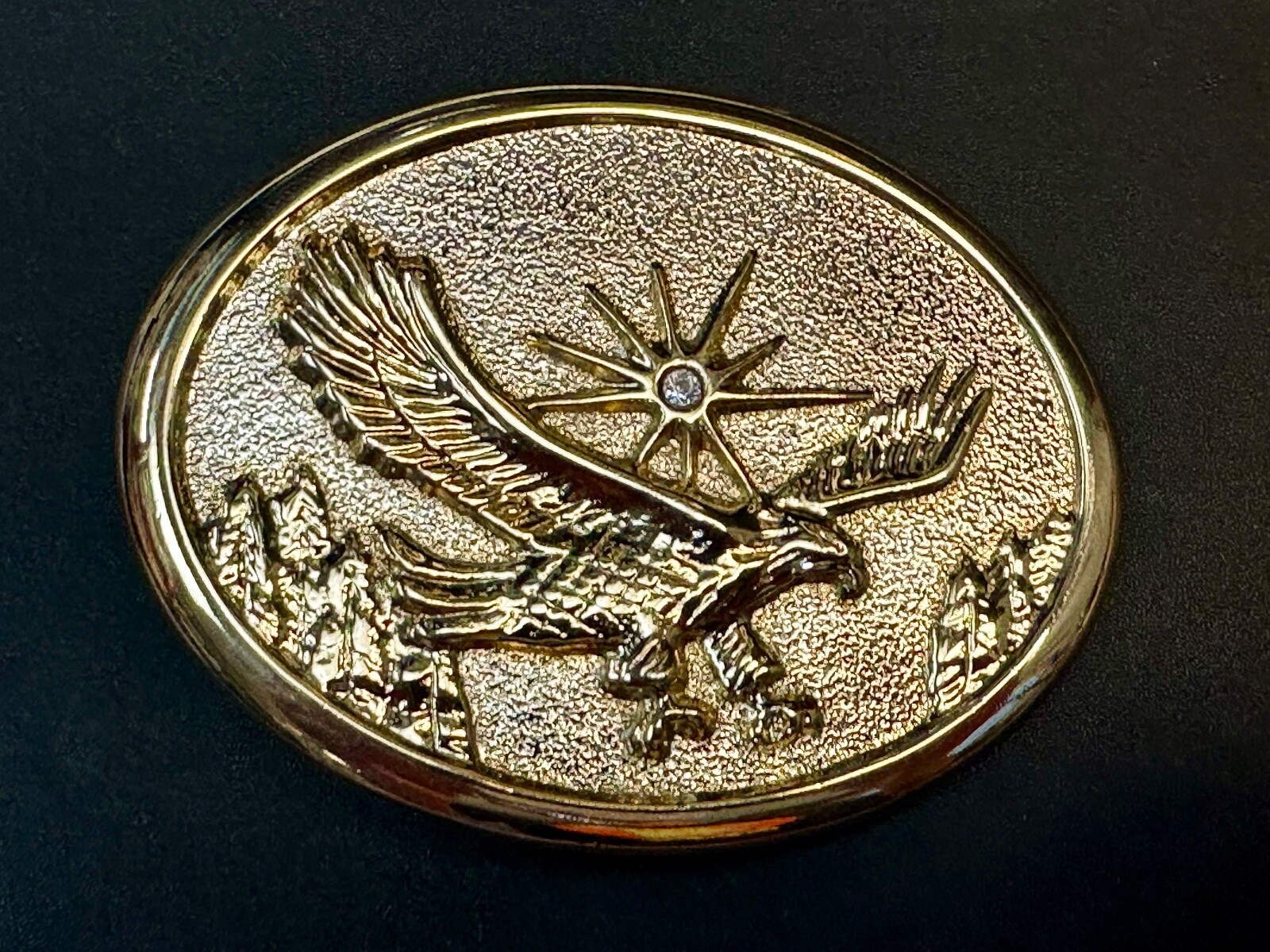 Patriotic American Usa Eagle Flying High Over Mountains W/ Starburst Belt Buckle
