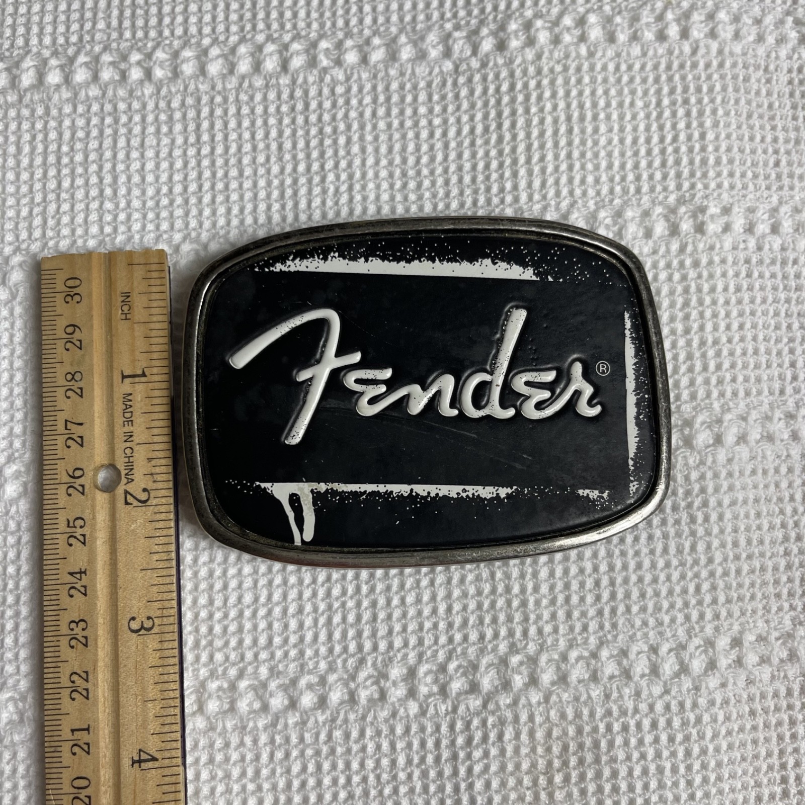 Fender Guitar Electric Belt Buckle Rocker Hard Rock Metal Music Black White