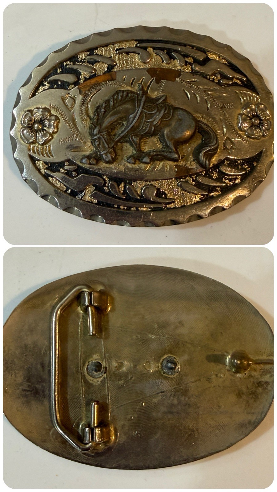 Lot of 3 Vintage Western Belt Buckles Horse, Native American, Blue Stone