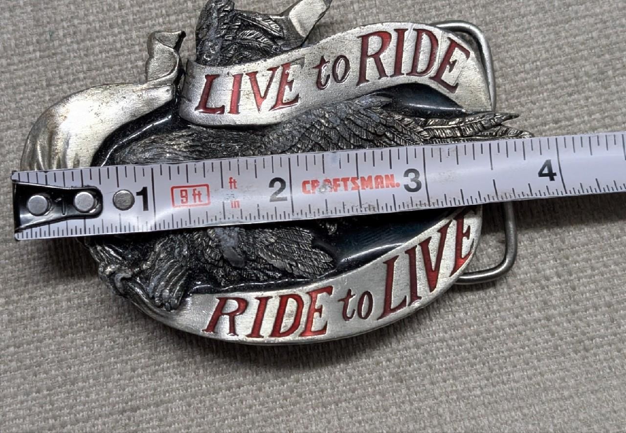 vintage USA made BIKER belt buckle LIVE TO RIDE america EAGLE motorcycle western