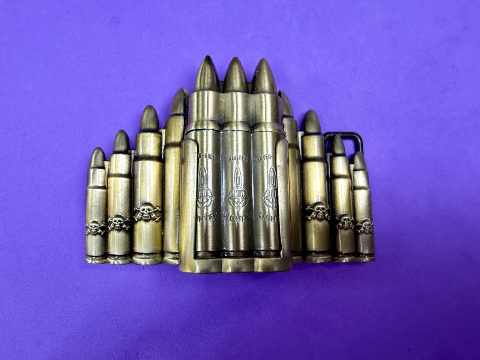 Bullet Rifle Rounds Skull Crossbones Lighter (Not Working) Large Belt Buckle