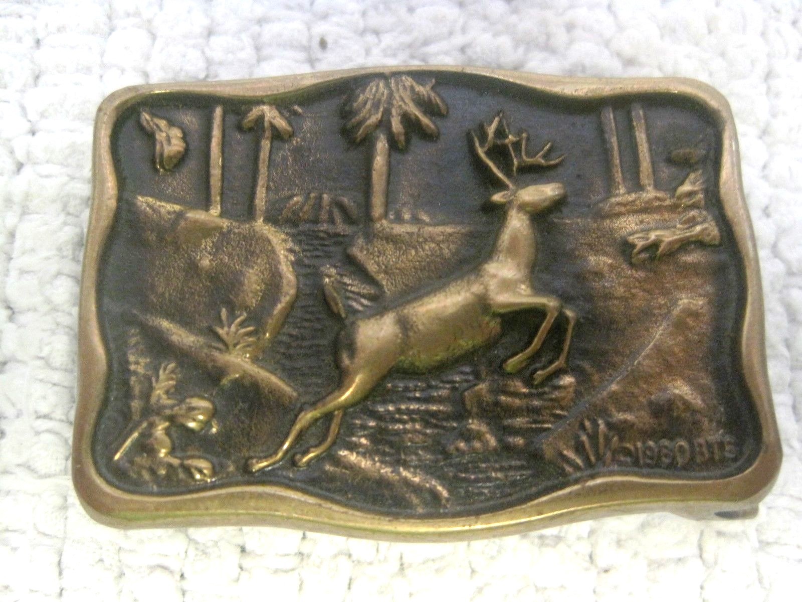 1980 BTS Whitetail Buck Deer Solid Brass Belt Buckle 2&Prime; x 1 3/8&Prime;
