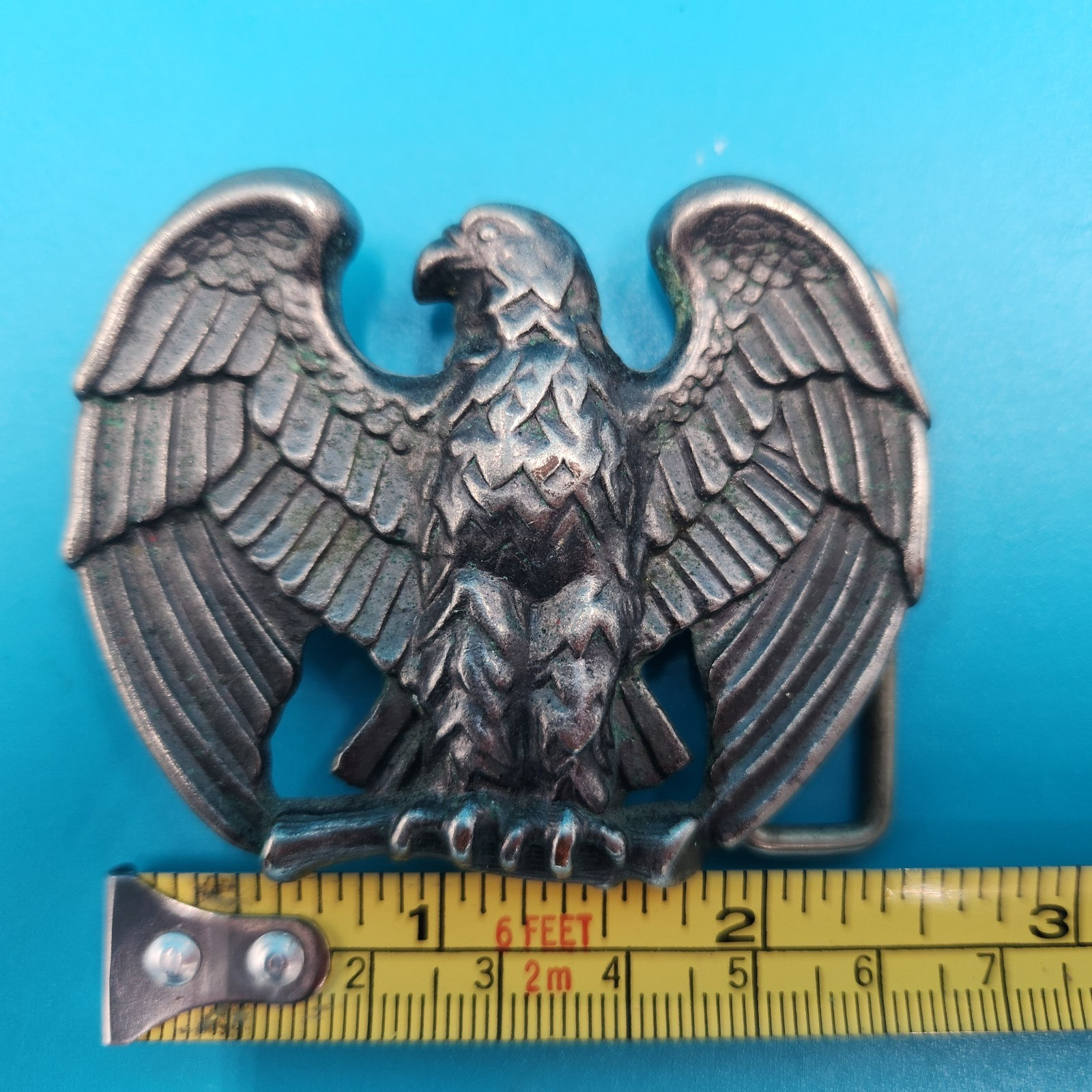 Vintage 2.5&Prime; American Eagle Patriotic Pewter Belt Buckle Avon