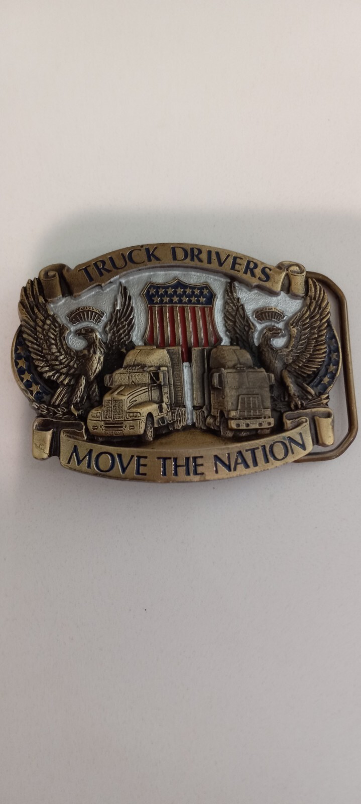 Truck Driver Belt Buckle Big Rig Semi Trucks American 1987 USA Flag Trucker Belt