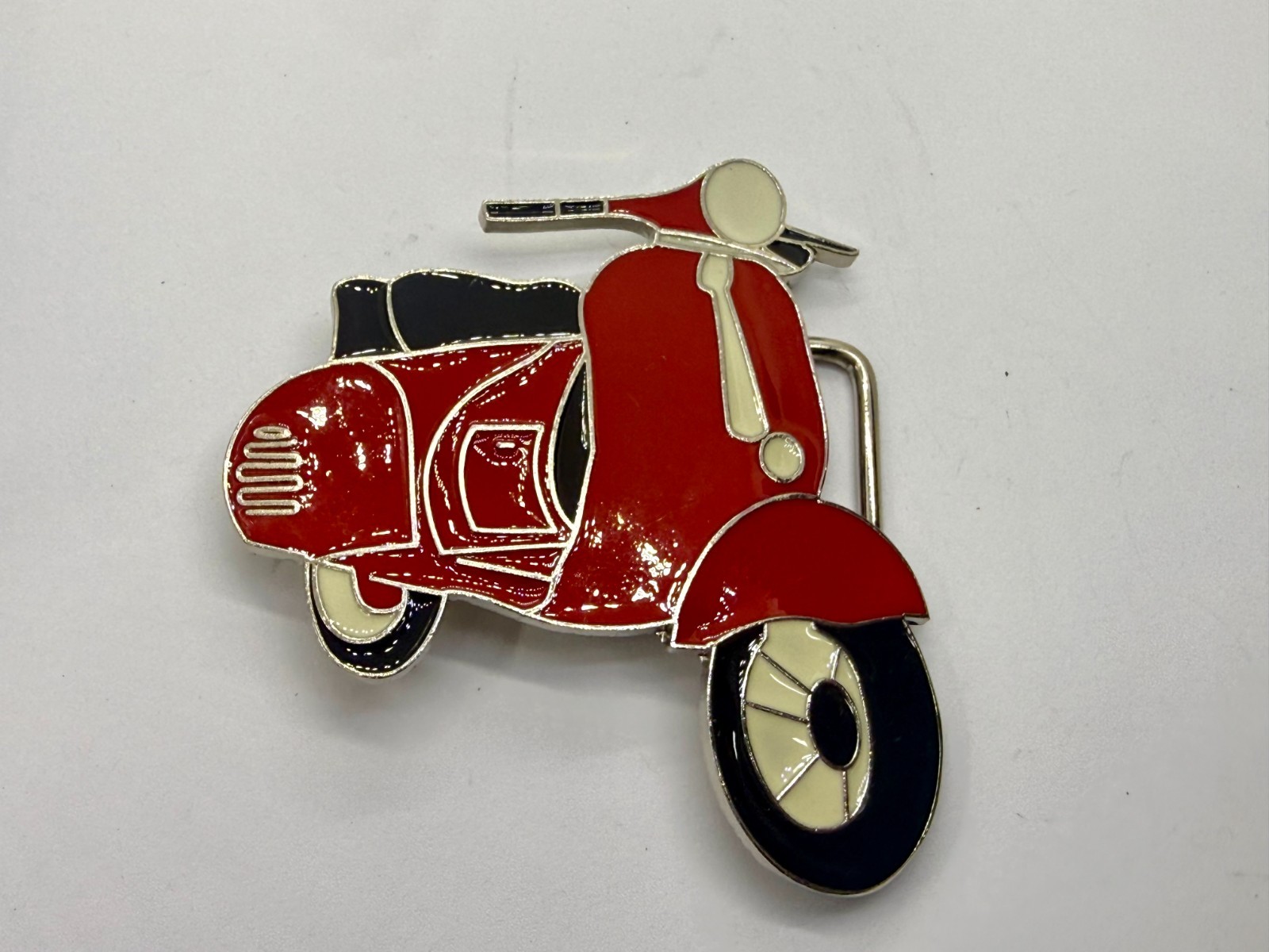 Red & Black White Vespa Classic Scooter Motorcycle Design NOS Belt Buckle