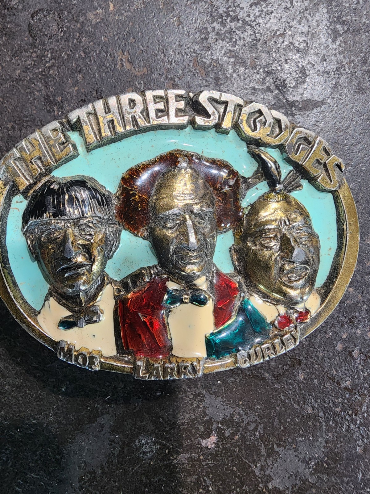 Three Stooges Vintage Enamel Metal Belt Buckle, Men&rsquo;s, Fits 1.5 in Belt