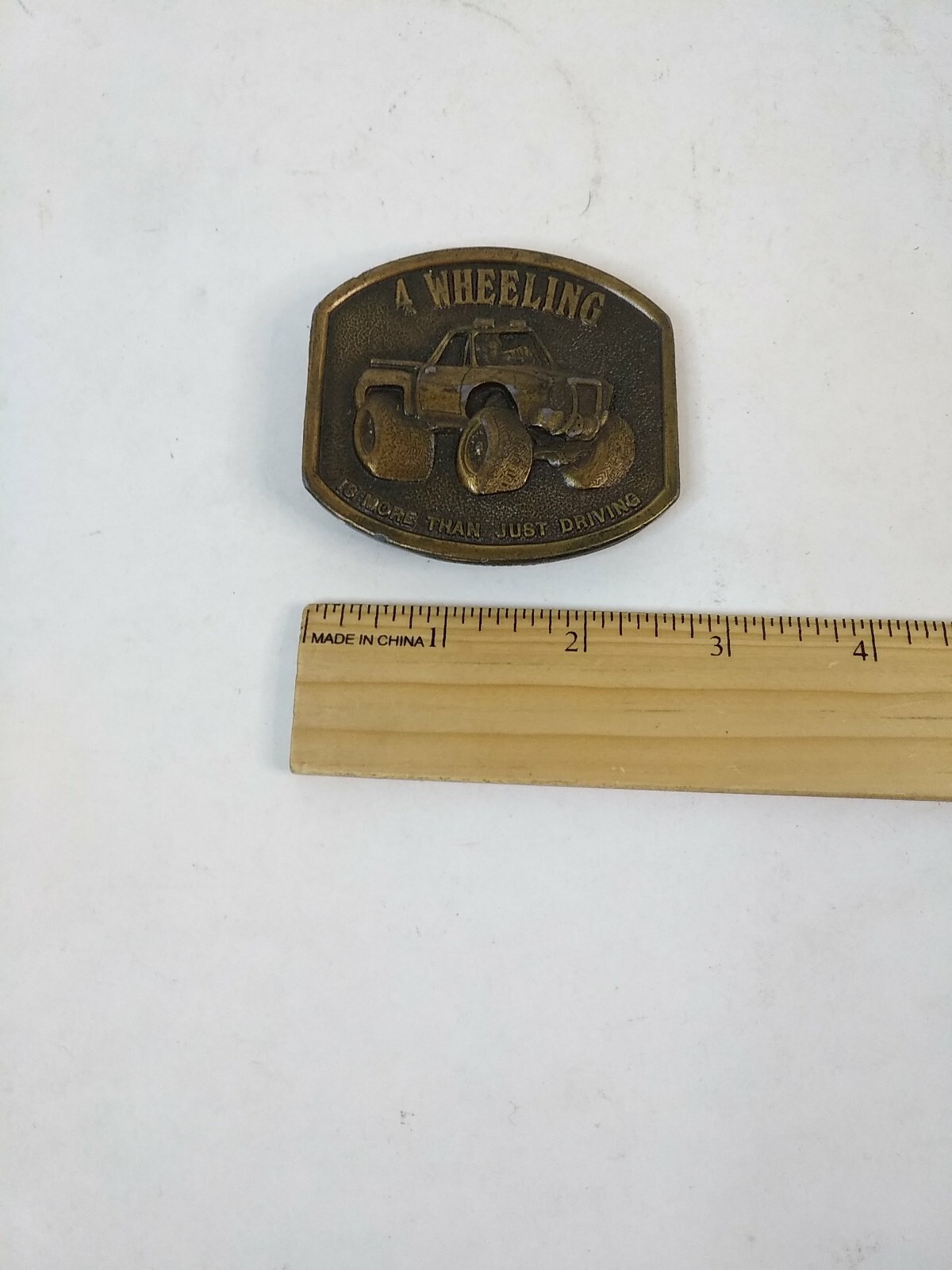 Vintage 4 Wheeling is More Than Just Driving Belt Buckle Bergamot Brass 1976