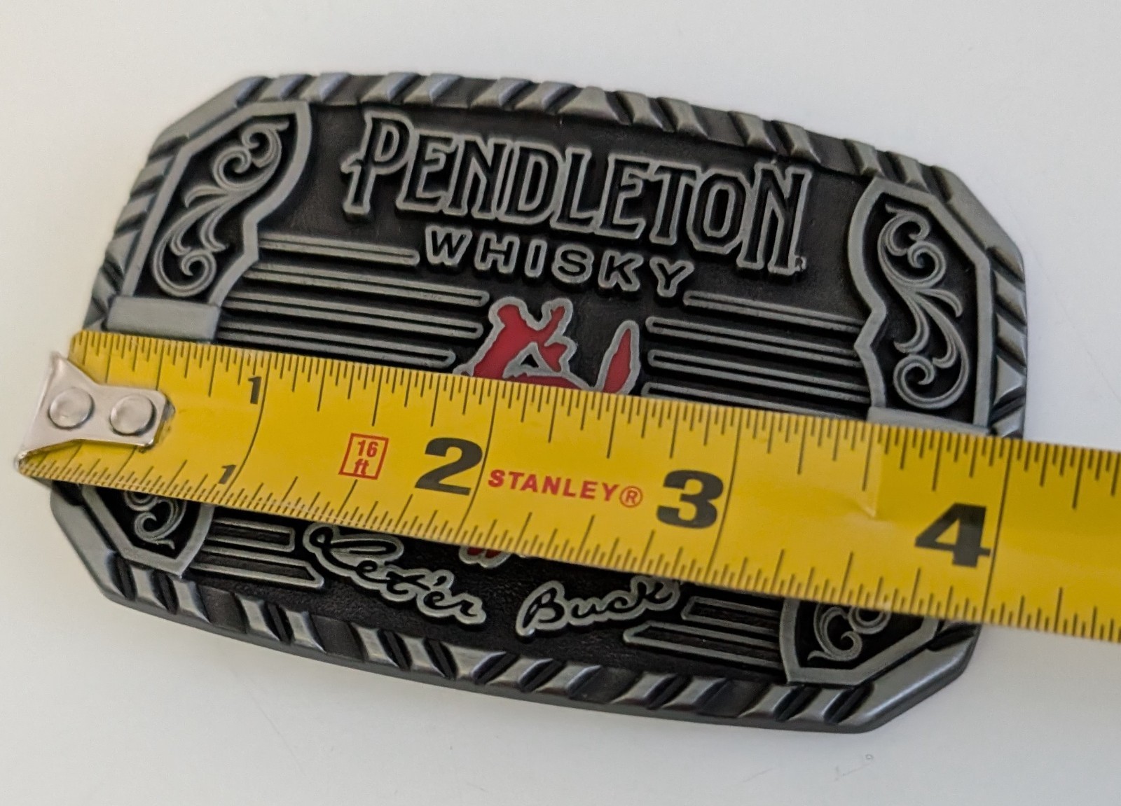 Pendleton Whisky belt buckle let er’ buck silver black red rodeo 2025