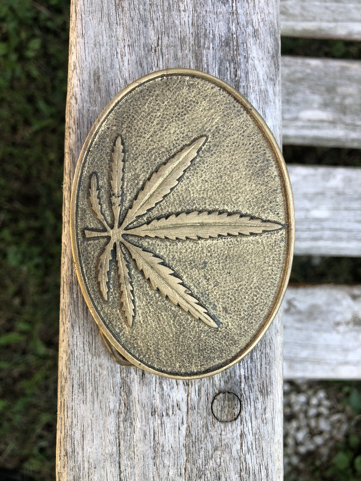 Solid Brass Rare Marijuana Pot Leaf Vintage BTS Belt Buckle 1978