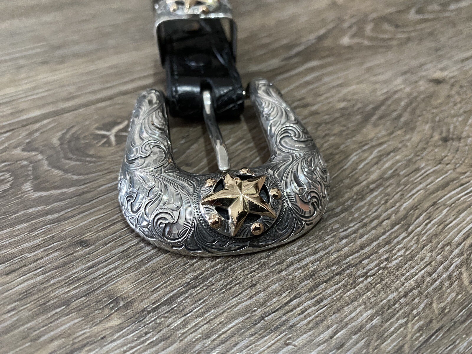 Rare Chet Vogt 14k .925 Sterling Belt Buckle Set XL cowboy Star BLK ✅