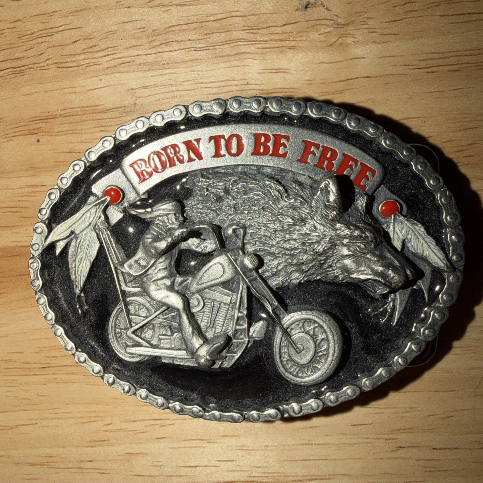 Belt Buckle « Born To Be Free » Motorcycle Size 90mmx85mm Suits 4cm Belt