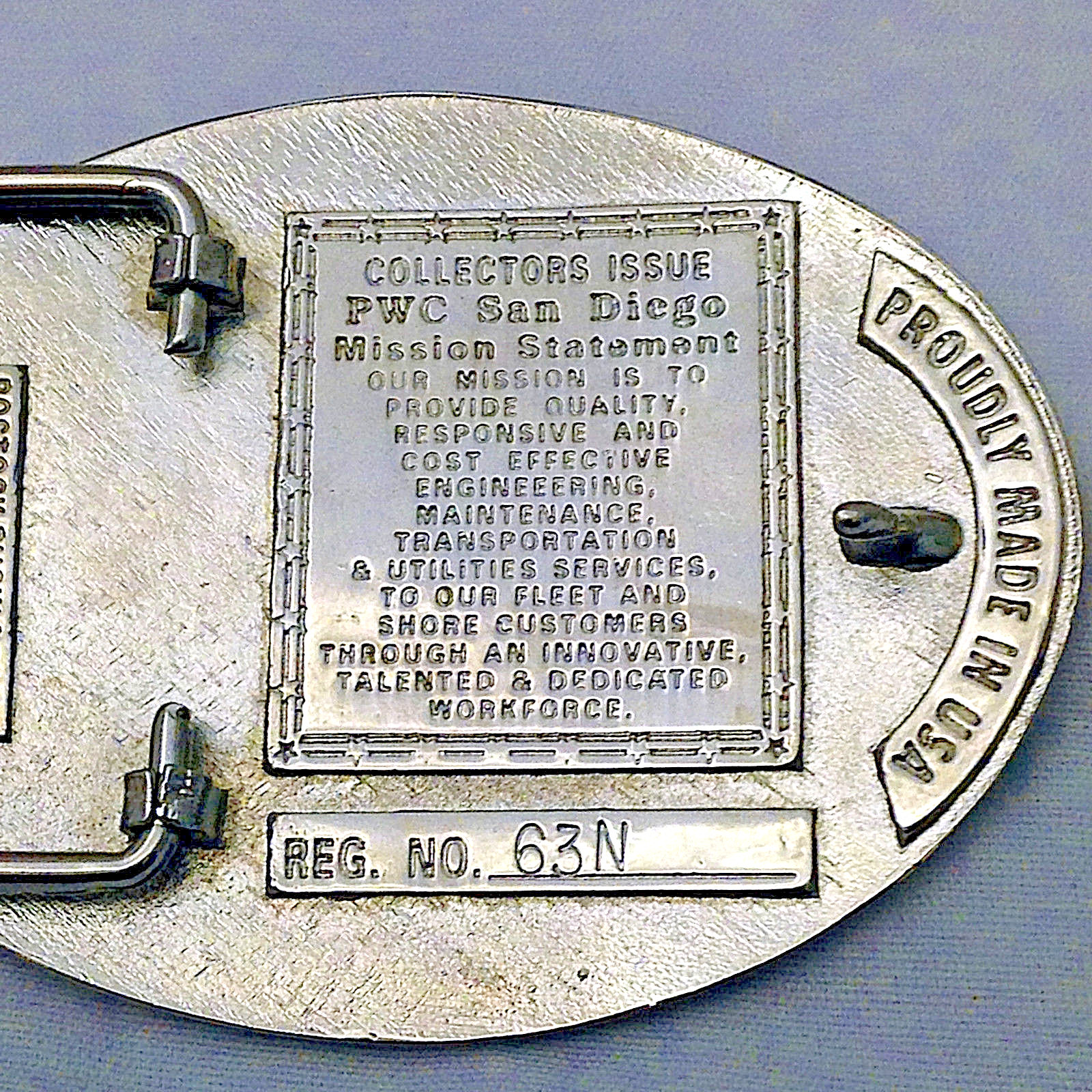 U.S. Navy Public Works Center Belt Buckle (Solid Brass, Silver) Hand Painted