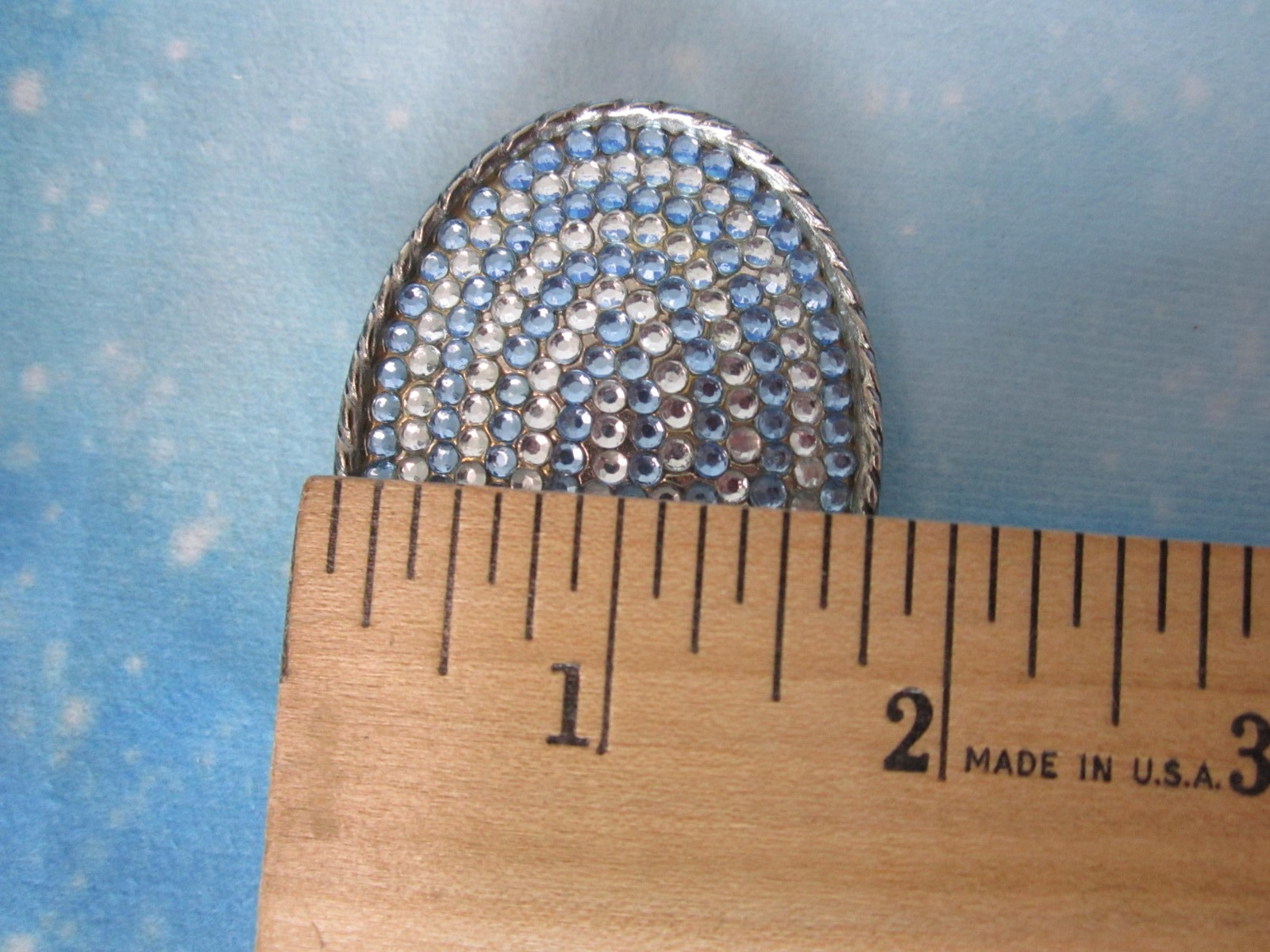 Vintage Belt Buckle Blue & White Rhinestone Crystal Western 80s Cowgirl Oval