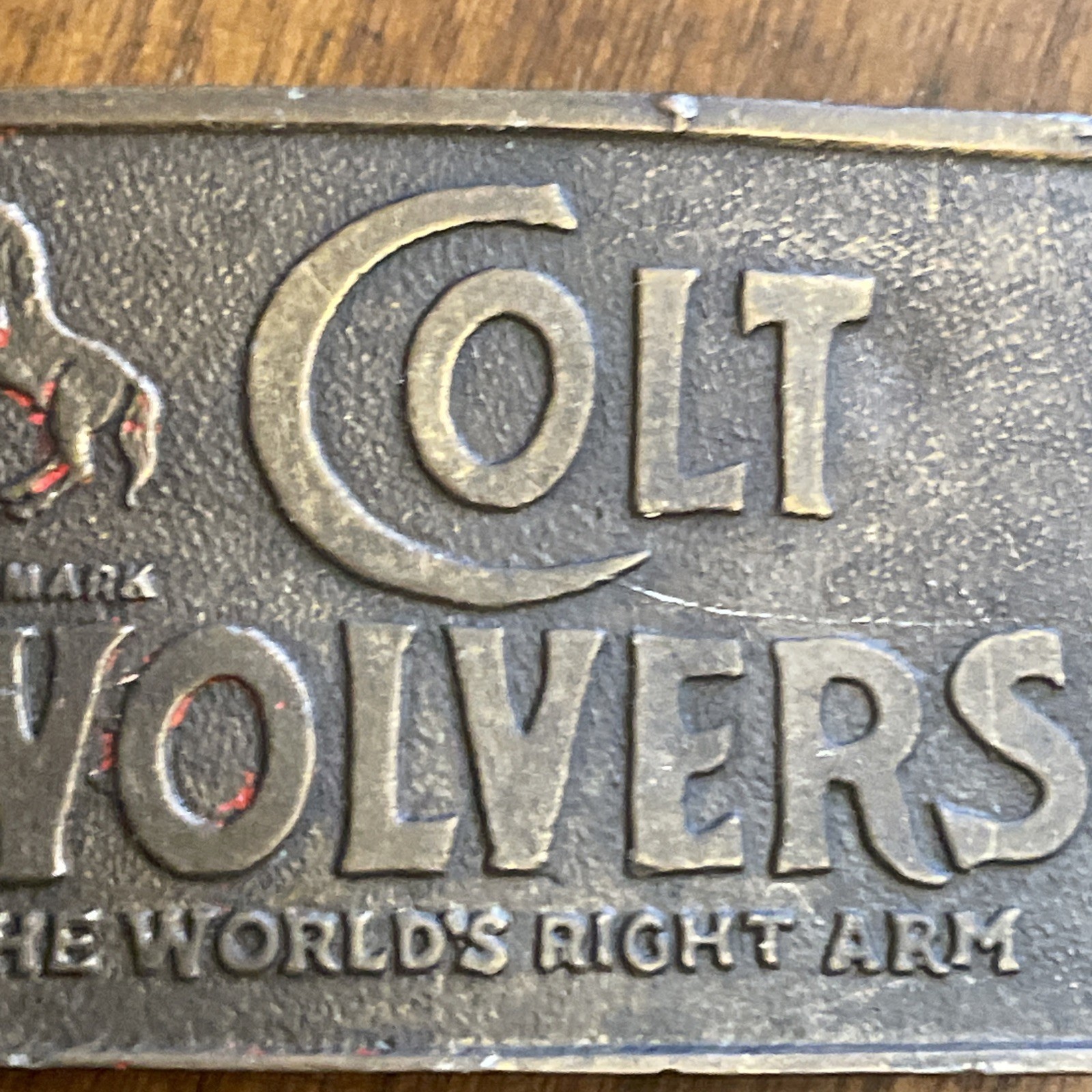 VINTAGE COLT REVOLVERS BRASS BELT BUCKLE ~ ANTIQUE FINISH