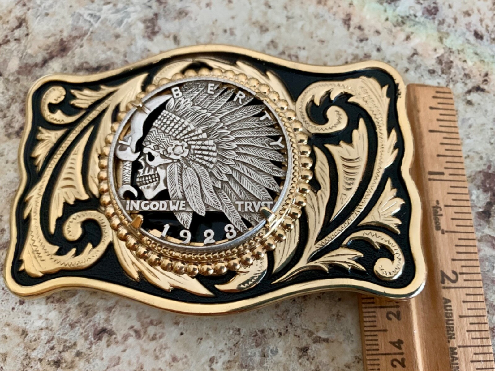 Unique Indian Warrior Skull Hobo Nickel Cut Out Coin Belt Buckle