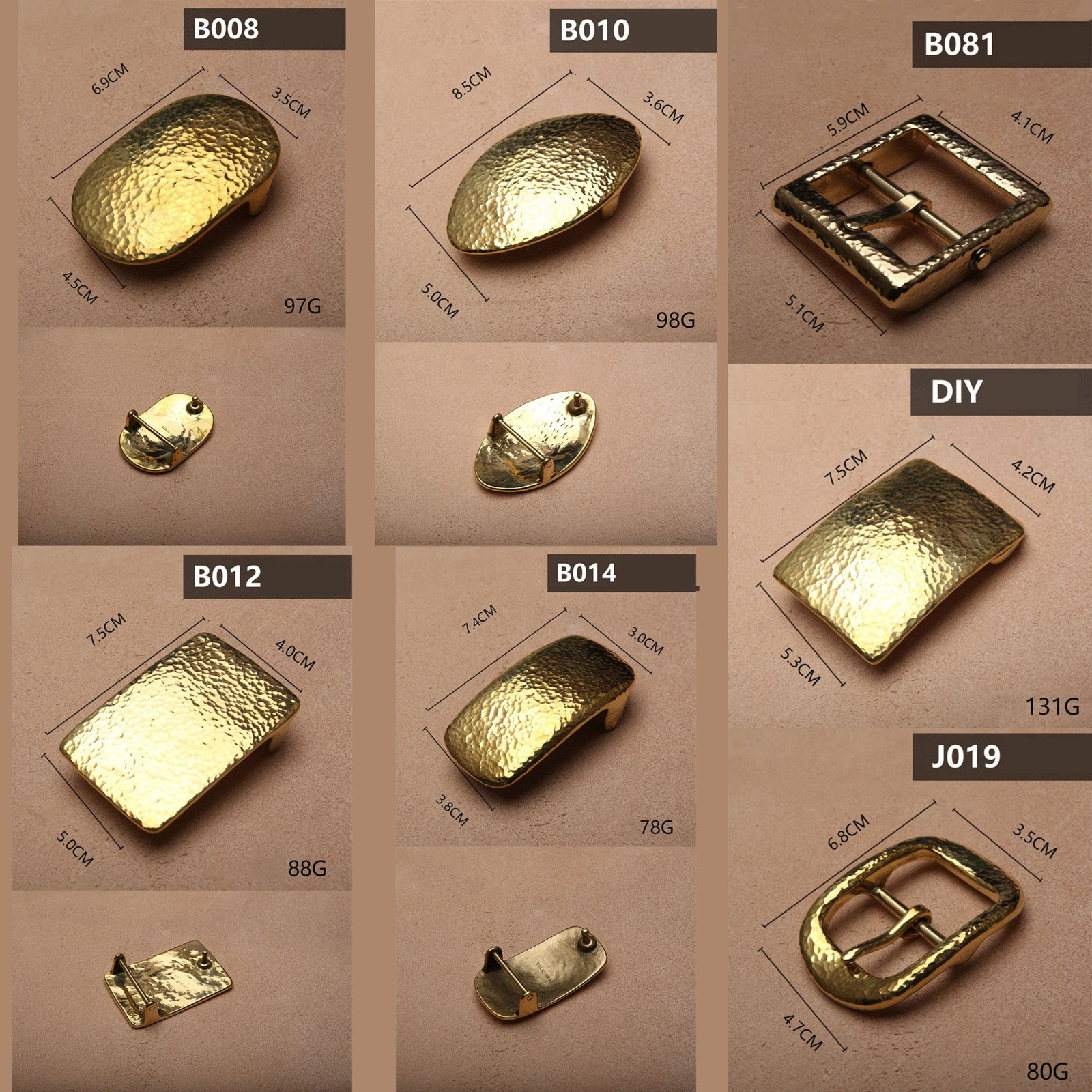 Hammered striation Solid Brass copper Pin Belt Buckle for Men Women Leathercraft