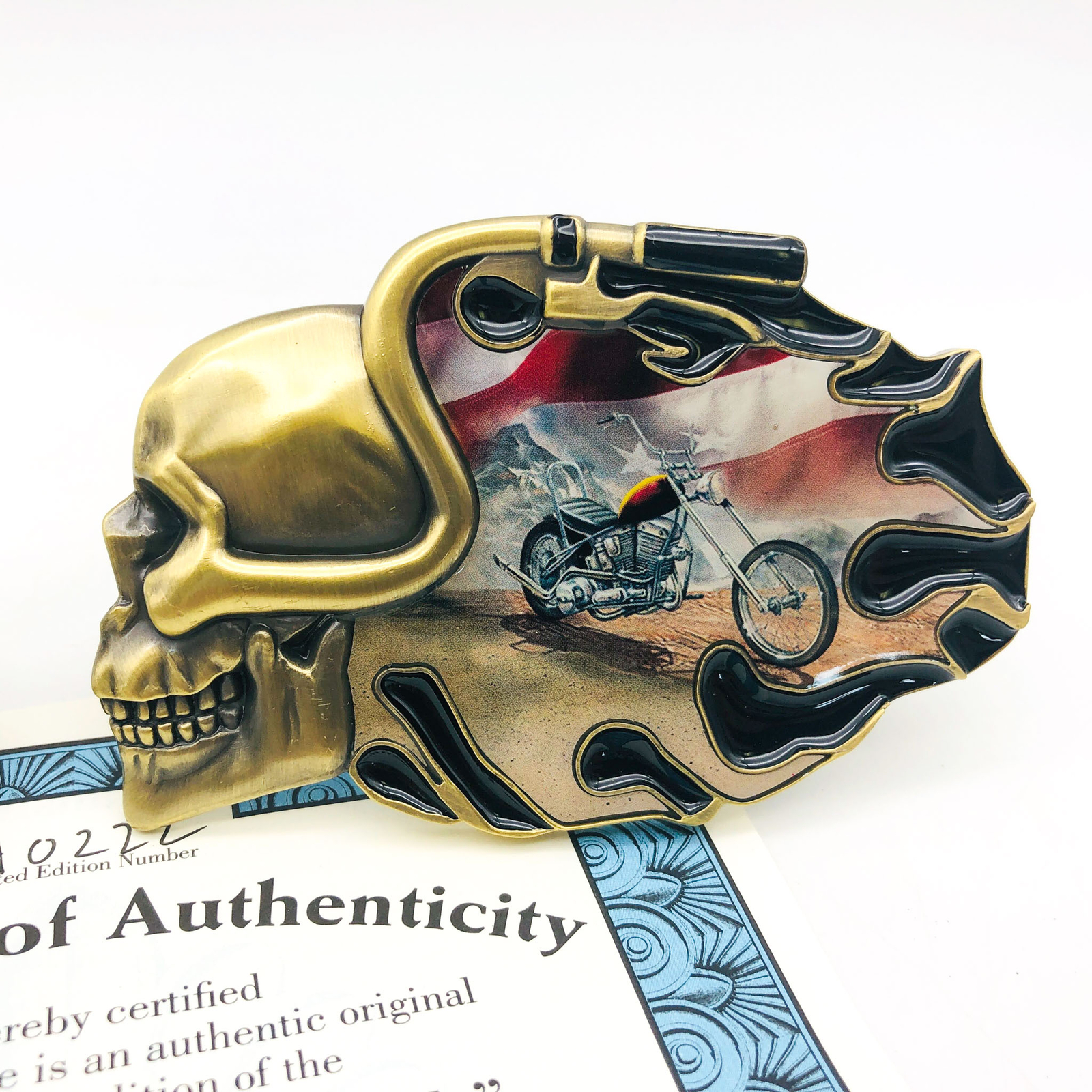Pewter Belt Buckle Ride Hard Live To Ride Motorcycle Biker Eagle Skull Flames