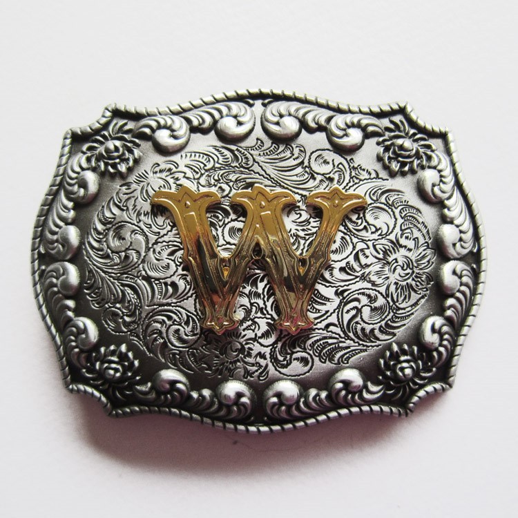 3-D INITIAL LETTER  » W  » RODEO COWBOY WESTERN BELT BUCKLE
