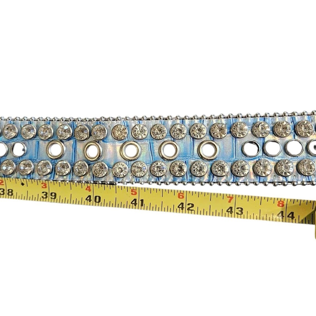 Rare DNA Rhinestone Belt Glow in the Dark Leather Silver Platinum Size Large L