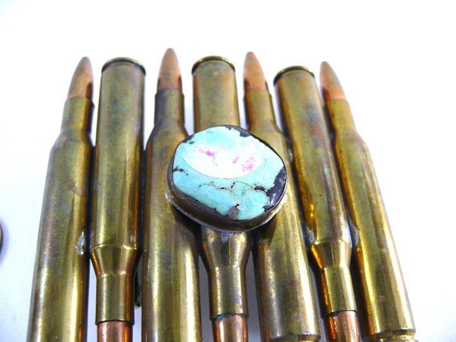 Novelty empty cartridges bullet shell casing belt buckle turquoise stone .270