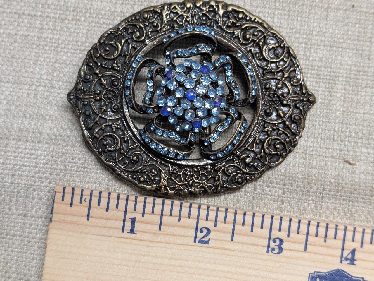vintage SOLID BRASS belt buckle WESTERN rhinestone studded BRUTALIST hippie boho