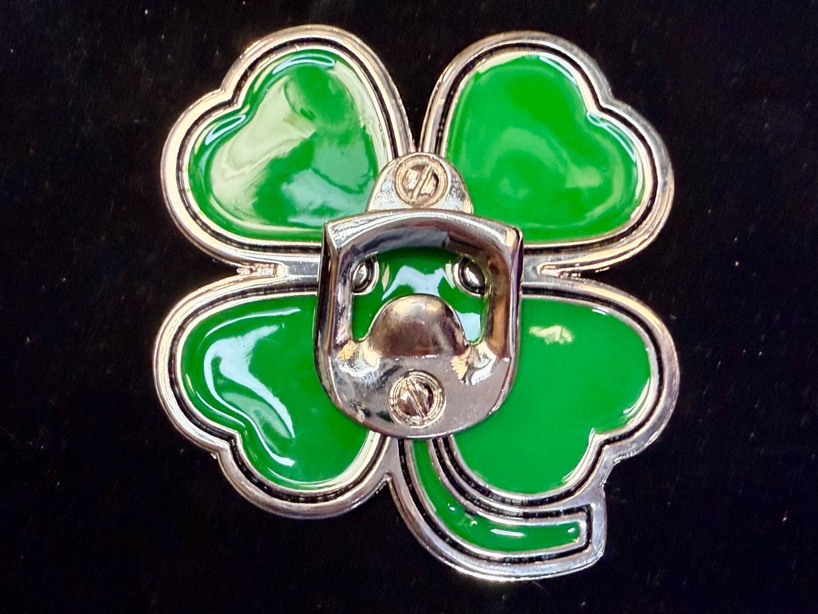 Lucky Four Leaf Clover Enameled Shamrock Large Belt Buckle with Bottle Opener