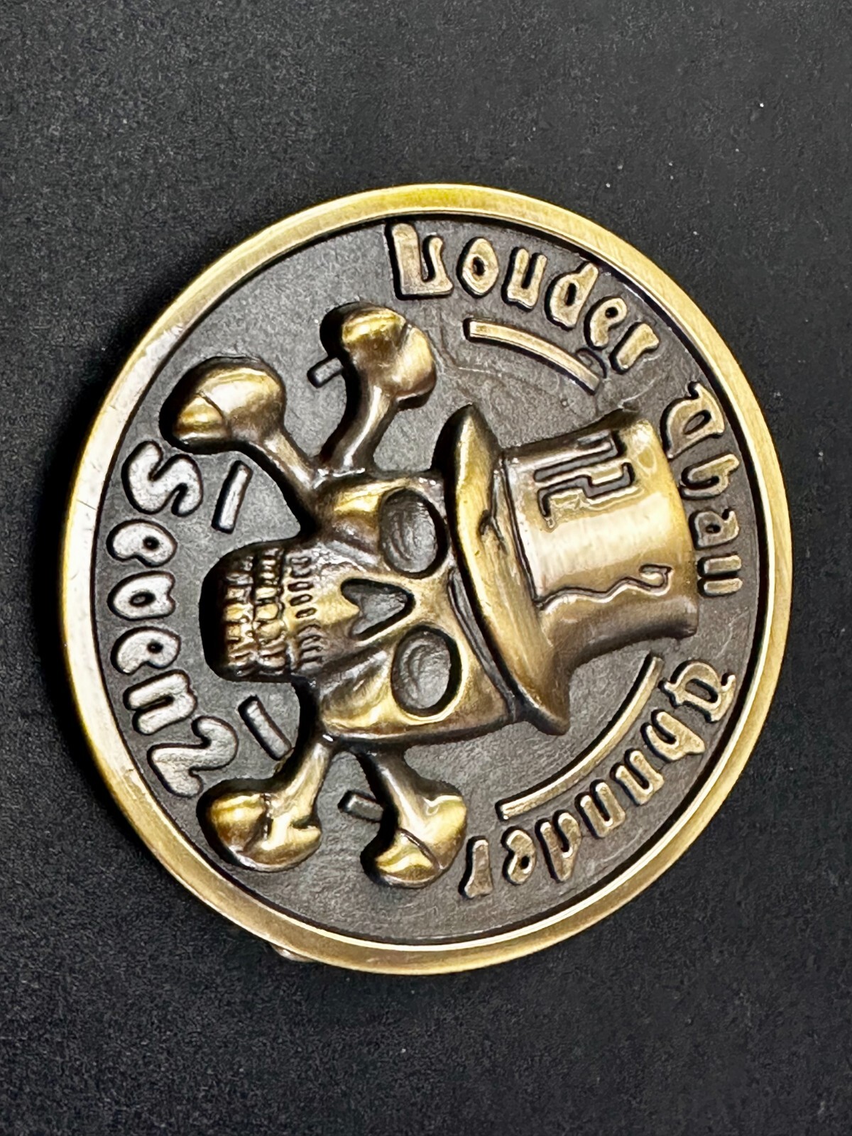 Louder Than Thunder Seven 2 Skull Head Hat Crossbones Gothic Punk Belt Buckle