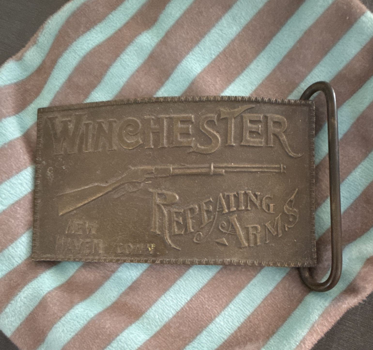 Tiffany & Co. Winchester Repeating Arms Engraved Antique Metal Belt Buckle 2&Prime;