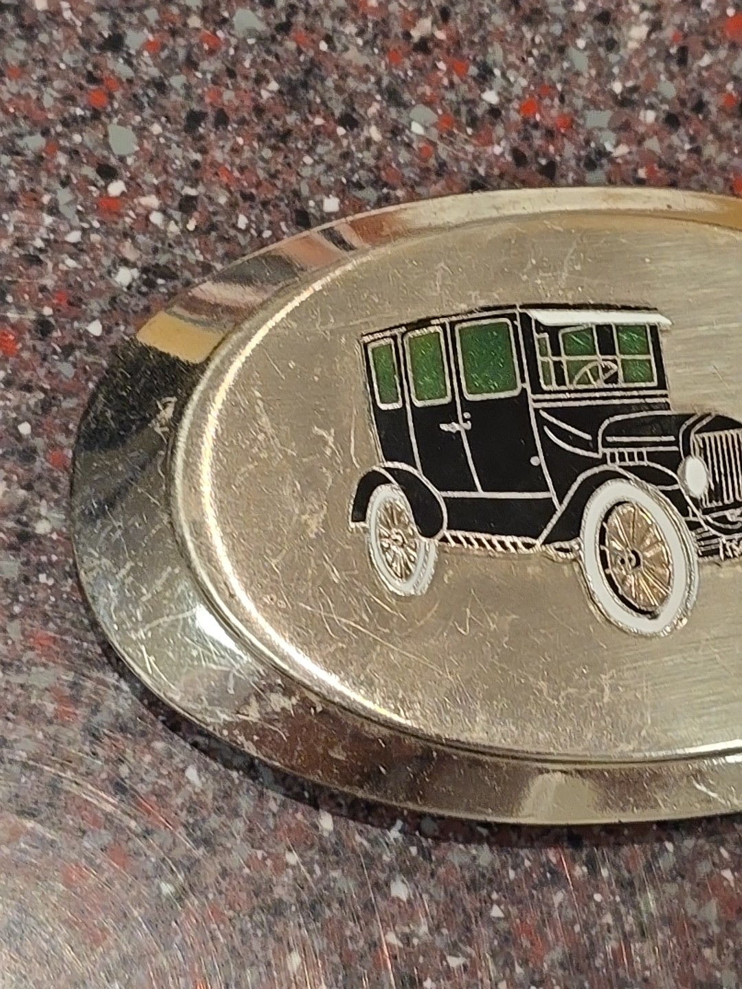 Antique Black Ford Model T Car Vintage Shiny Siver Belt Buckle