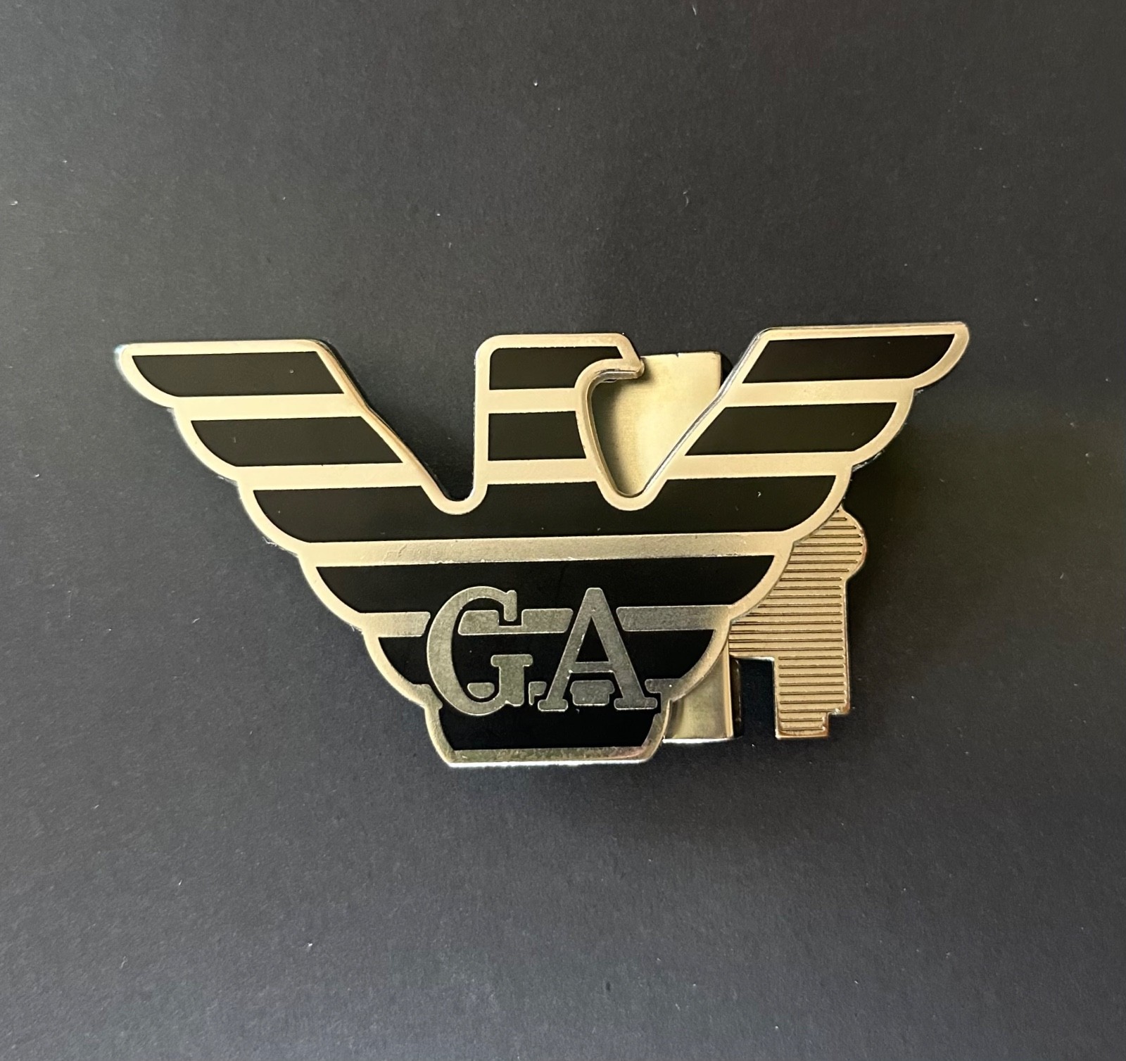 Emporio Armani GA Eagle Logo Metal Belt Buckle – Silver & Black – Pre-Owned