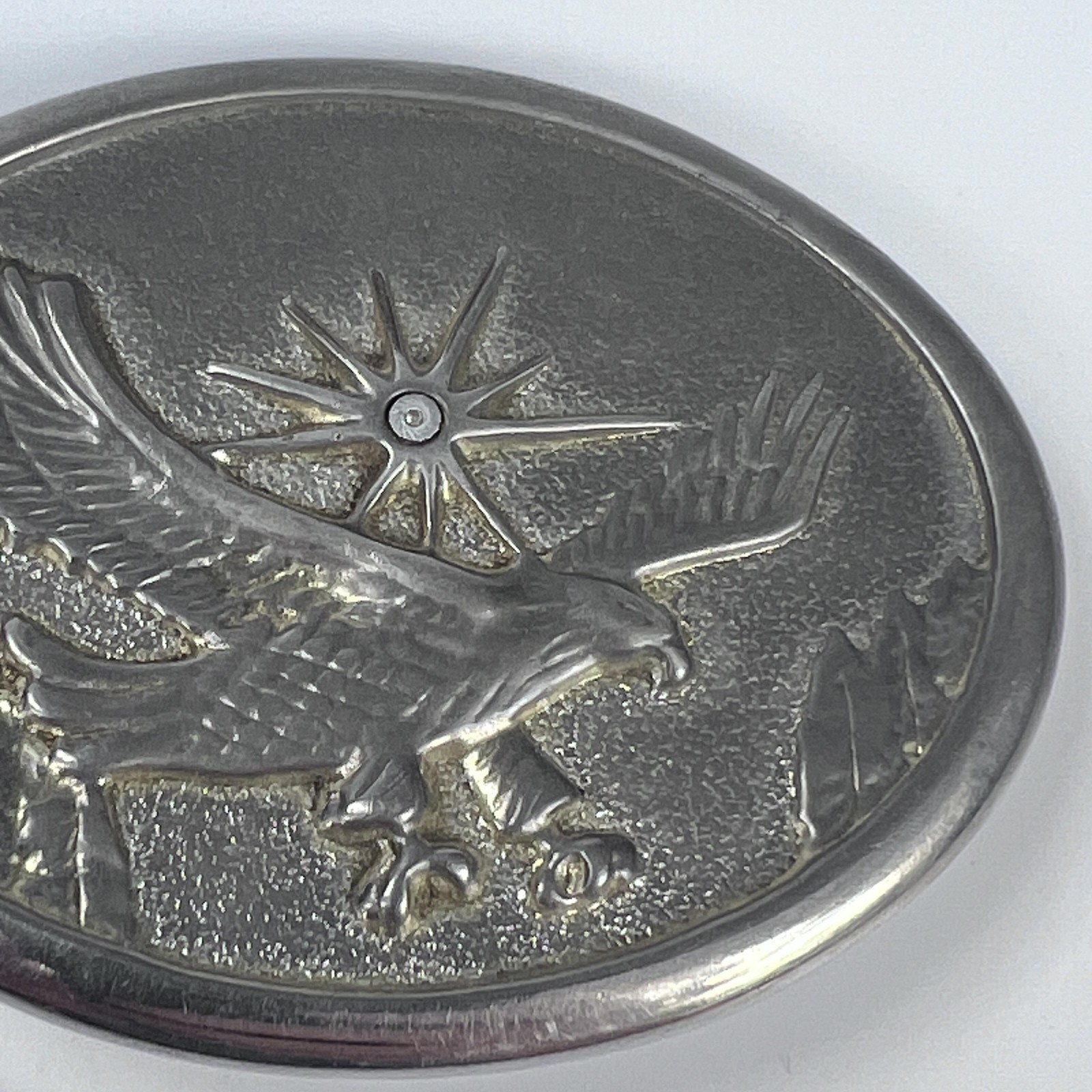 Vintage Eagle Belt Buckle Metal Western Cowboy Accessory Silver Tone Oval 80s