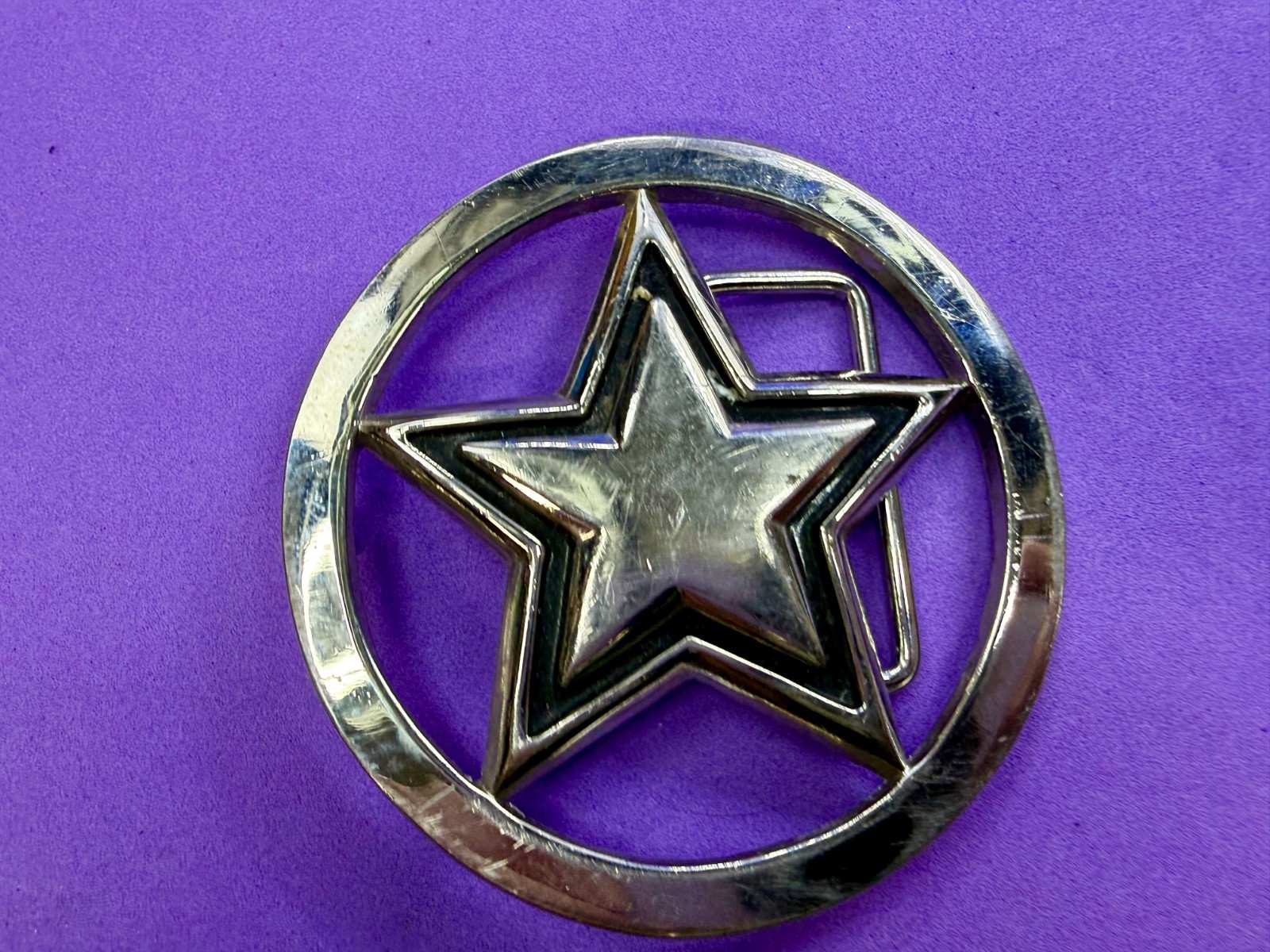 Famous Stars & Straps Five Point Star Logo See-Trough Silver Color Belt Buckle